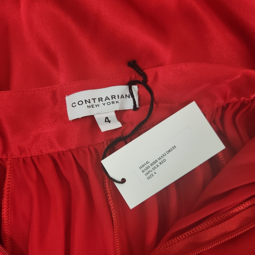 Elegant 100% Silk Red Maxi Dress - Picture 7 of 11